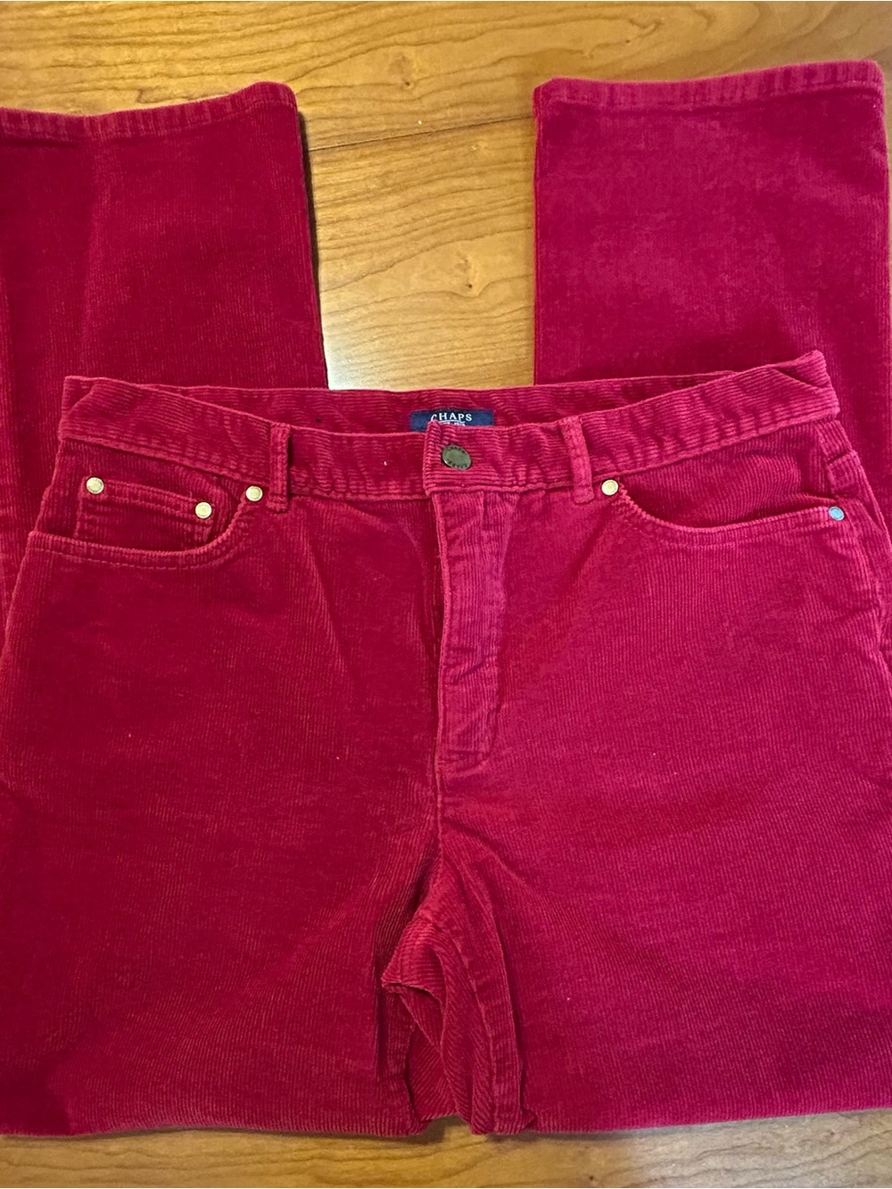 Chaps Womens Size 16 Red Corduroy Pants Straight Leg Fine Wale Stretch 16